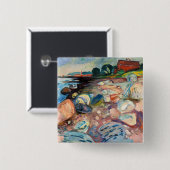 Badge Carré 5 Cm Edvard Munch - Rive avec Maison Rouge (Devant & derrière)