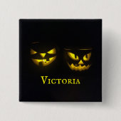 Badge Carré 5 Cm Éffrayant visage déplaisant jaune citrouille perso (Devant)