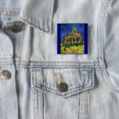 Badge Carré 5 Cm Église d'Auvers Van Gogh (En situation)