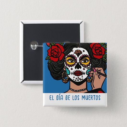 Badge Carré 5 Cm El día de Los Muertos (Devant & derrière)