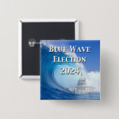 Badge Carré 5 Cm Élection Blue Wave 2024 (Devant & derrière)