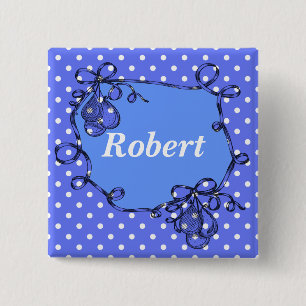 Badge Carré 5 Cm Élégant, cool bleu pois bouton Nom