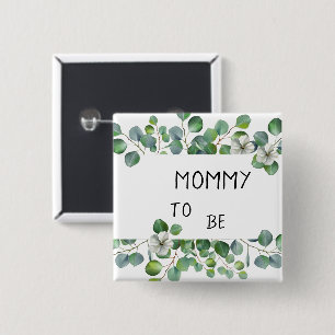Badge Carré 5 Cm Élégant Eucalyptus Aquarelle Future Maman