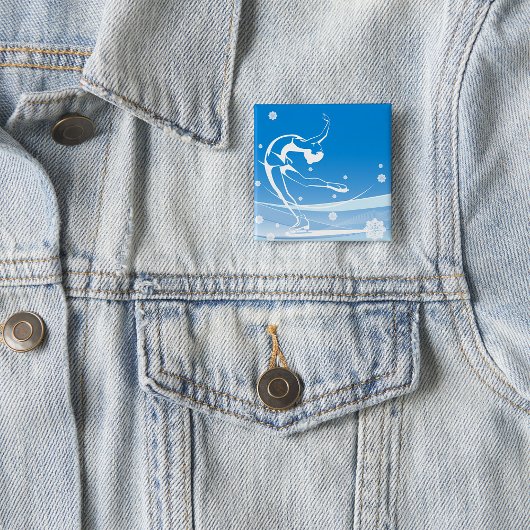 Badge Carré 5 Cm Elegant Figure Skater Silhouette Snowflakes