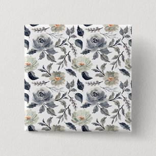 Badge Carré 5 Cm Élégant floral botanique à l'aquarelle bleu gris v