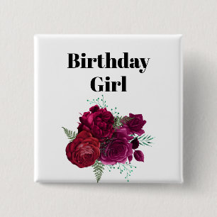 Badge Carré 5 Cm Elégant Magenta Rose Floral Bouquet Anniversaire f