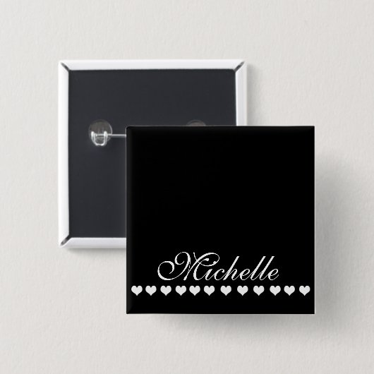 Badge Carré 5 Cm Élégant Monogramme Coeurs noir et blanc (Devant & derrière)
