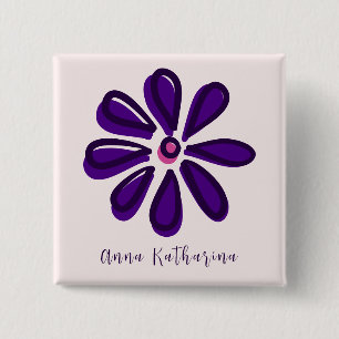 Badge Carré 5 Cm Élégant nom de script Purple Flower Doodle Carré