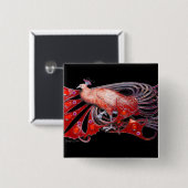 BADGE CARRÉ 5 CM ELÉGANT PEACOCK EN ROUGE, NOIR (Devant & derrière)