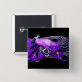 BADGE CARRÉ 5 CM ÉLÉGANT PEACOCK EN VIOLET VIOLET, NOIR (Devant & derrière)