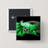 BADGE CARRÉ 5 CM ELEGANT PEACOCK IN GREEN,BLACK (Devant & derrière)