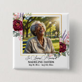 Badge Carré 5 Cm Elegant Peonies Photo Funeral Keepsake (Devant)