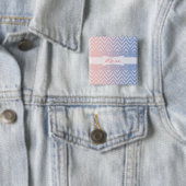 Badge Carré 5 Cm Elégant quartz rose bleu pastel Chevron Nom (En situation)