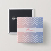 Badge Carré 5 Cm Elégant quartz rose bleu pastel Chevron Nom (Devant & derrière)