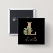 Badge Carré 5 Cm Élégante Botanique Monogramme Gold Lettre L Bouton (Devant & derrière)