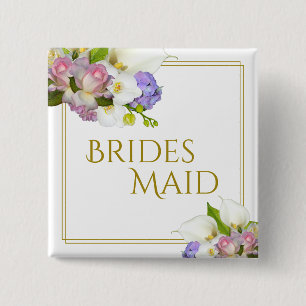 Badge Carré 5 Cm Elégante Pôle Printanière Fleurs Pastel Bridesmaid