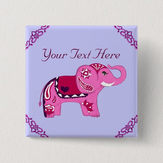 Badge Carré 5 Cm Eléphant au henné (violet) (Devant)