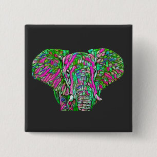 Badge Carré 5 Cm Eléphant coloré