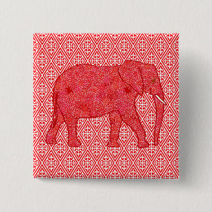 Badge Carré 5 Cm Eléphant de fleurs - rouge profond et corail