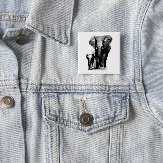 Badge Carré 5 Cm Eléphants (En situation)