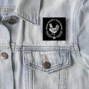 Badge Carré 5 Cm Élevage de poulet et collecte de Jésus