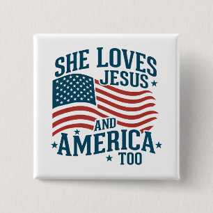 Badge Carré 5 Cm Elle Aime Jésus Et L'Amérique Aussi États-Unis Dra