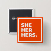 Badge Carré 5 Cm Elle/elle/sienne bouton de pronom (Devant & derrière)