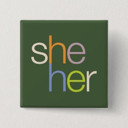Badge Carré 5 Cm elle son Pronoun Button Pin