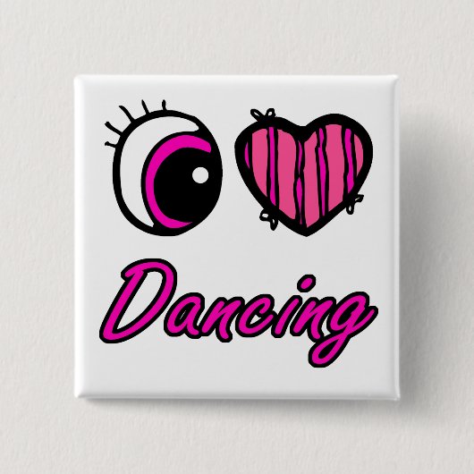 Badge Carré 5 Cm Emo Coeur des yeux J'adore danser (Devant)