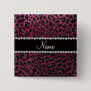 Badge Carré 5 Cm Empreinte de léopard de parties scintillant prune