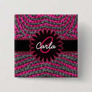 Badge Carré 5 Cm Empreinte de léopard rose et gris dans des rayure