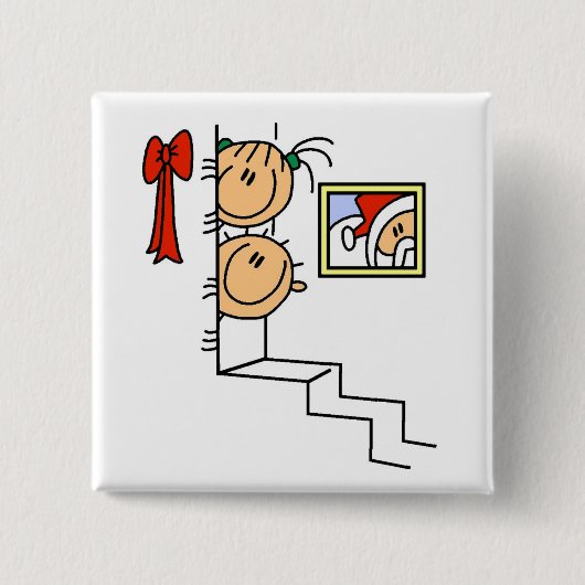 Badge Carré 5 Cm En attente des T-shirts et cadeaux Père Noël (Devant)