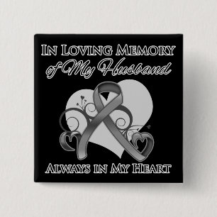 Badge Carré 5 Cm En mémoire de mon mari - Cancer du cerveau