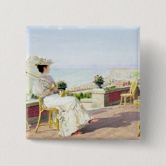 Badge Carré 5 Cm En Vacance (Devant)