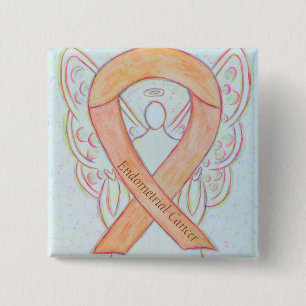 Badge Carré 5 Cm Endometrial Cancer Peach Awareness Ribbon Pins