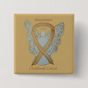 Badge Carré 5 Cm Enfance Cancer Angel Gold Sensibilisation Pins à r