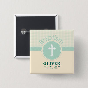 Badge Carré 5 Cm Enfant de Dieu Baptême, Vert Neutre de Genre