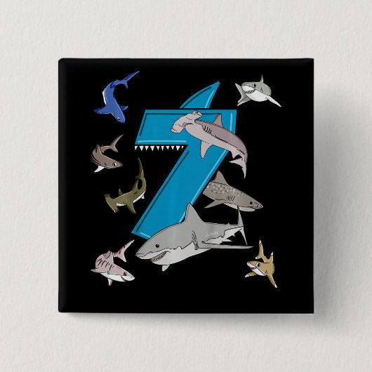 Badge Carré 5 Cm Enfants 7e anniversaire garçons requin blanc requi (Devant)