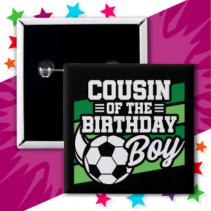 Badge Carré 5 Cm Enfants Football Party Cousin of Birthday Boy