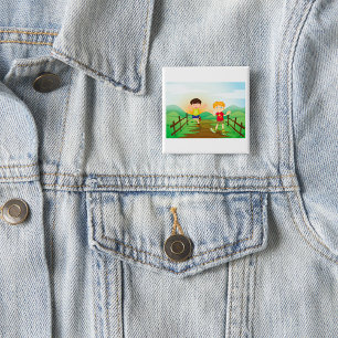 Badge Carré 5 Cm Enfants heureux jouant à l'extérieur