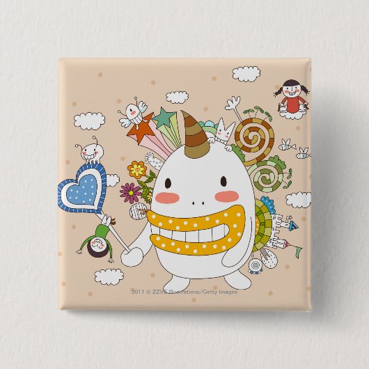 Badge Carré 5 Cm Enfants jouant avec le monstre (Devant)