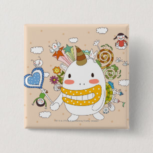 Badge Carré 5 Cm Enfants jouant avec le monstre