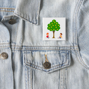 Badge Carré 5 Cm Enfants joueurs assis sous un pommier