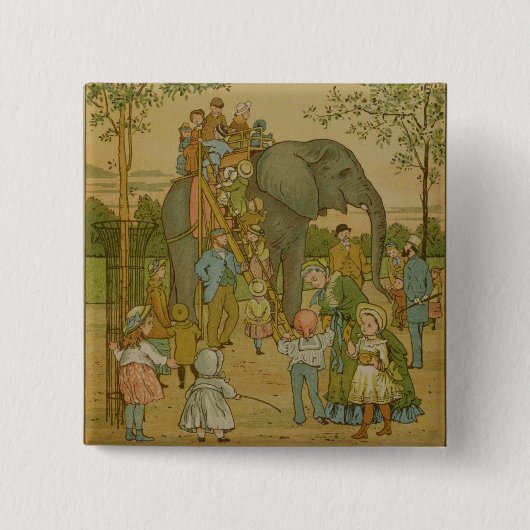 Badge Carré 5 Cm Enfants montant sur l'éléphant (litho) (Devant)