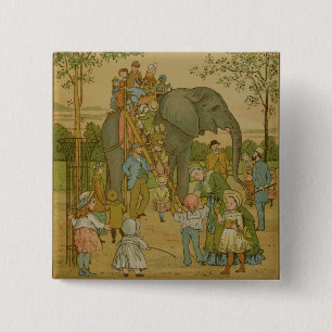 Badge Carré 5 Cm Enfants montant sur l'éléphant (litho)