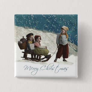 Badge Carré 5 Cm Enfants vintages Dormir Noël hiver