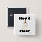 Badge Carré 5 Cm Énorme Poulet Blanc Accrocher Un Poisson (Devant & derrière)