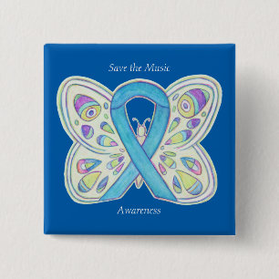 Badge Carré 5 Cm Enregistrer la musique Blue Butterfly Awareness Ri