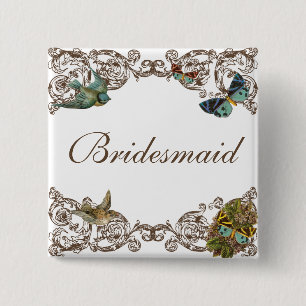 Badge Carré 5 Cm Ensemble Mariage Botanica - Épingle de Bridesmaid