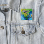 Badge Carré 5 Cm Envolez-vous pour l'Inde (En situation)